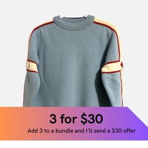 Blue Crewneck Canada Sweater with Red and Cream Stripes